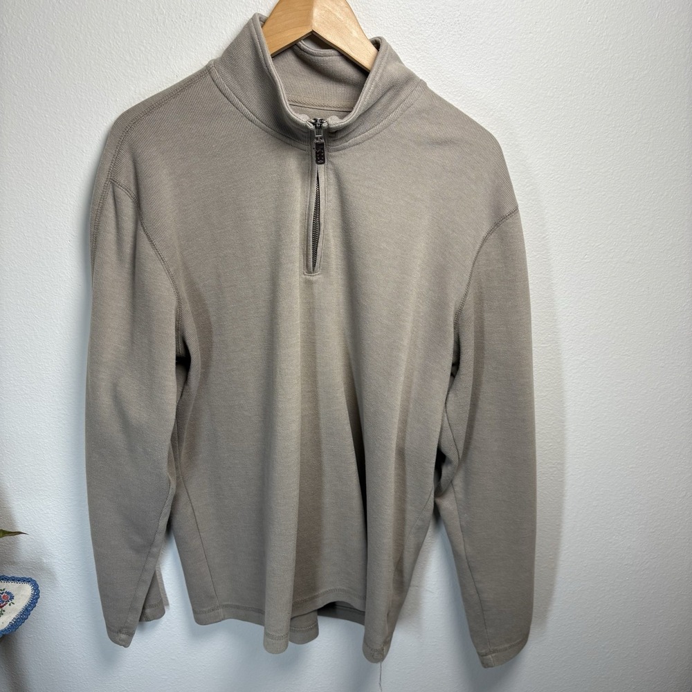 Eddie Bauer Mens L Beige Pullover Sweater Sweatshirt 1/4 Zip Cotton Blend